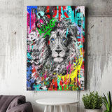 Serious Lion Graffiti Art Canvas Prints Wall Art Decor - Painting Canvas, Home Decor, Art Print, Art For Sale