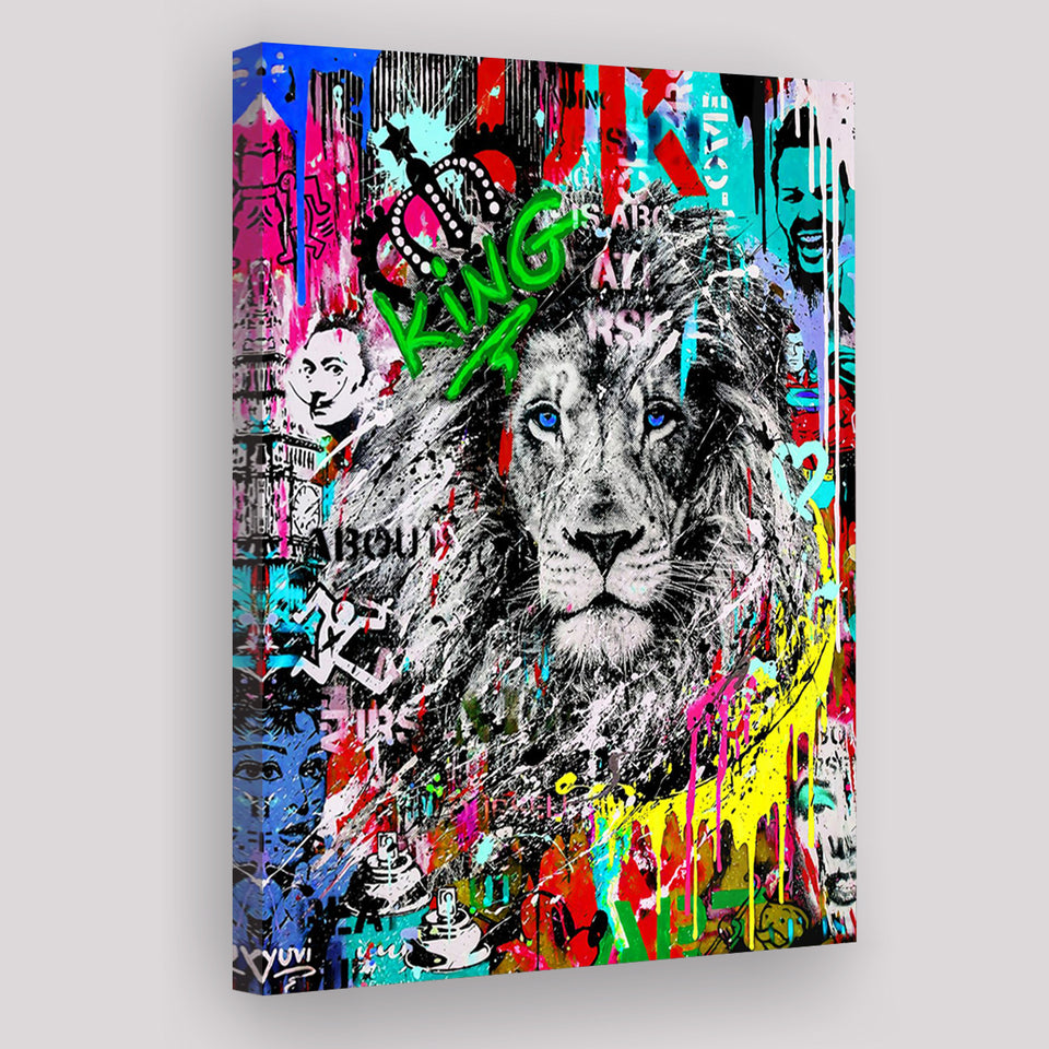 Serious Lion Graffiti Art Canvas Prints Wall Art Decor - Painting Canvas, Home Decor, Art Print, Art For Sale
