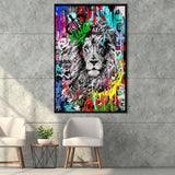 Serious Lion Graffiti Art Framed Canvas Prints Wall Art Decor - Painting Canvas, Floating Frame, Framed Picture