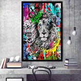 Serious Lion Graffiti Art Framed Art Print Wall Decor - Painting Art, Wall Art, Framed Picture, Black Frame