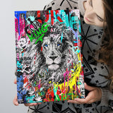 Serious Lion Graffiti Art Canvas Prints Wall Art Decor - Painting Canvas, Home Decor, Art Print, Art For Sale