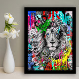 Serious Lion Graffiti Art Framed Art Print Wall Decor - Painting Art, Wall Art, Framed Picture, Black Frame