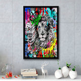 Serious Lion Graffiti Art Framed Canvas Prints Wall Art Decor - Painting Canvas, Floating Frame, Framed Picture