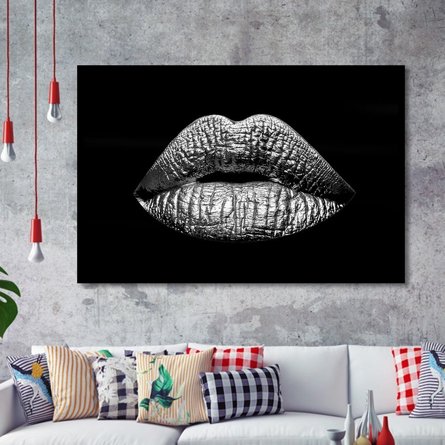 Silver Lips Framed Art Prints Wall Decor - Painting Art,Framed Picture,For Sale, Ready to hang