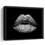 Silver Lips Framed Canvas Prints Wall Art Home Decor - Painting Canvas, Black Frame, Framed Picture