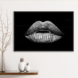 Silver Lips Framed Canvas Prints Wall Art Home Decor - Painting Canvas, Black Frame, Framed Picture
