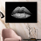 Silver Lips Framed Canvas Prints Wall Art Home Decor - Painting Canvas, Black Frame, Framed Picture