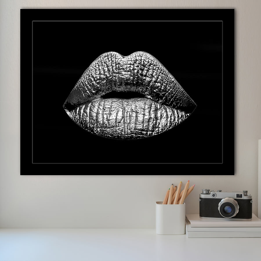 Silver Lips Framed Art Prints Wall Decor - Painting Art,Framed Picture,For Sale, Ready to hang