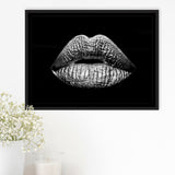 Silver Lips Framed Canvas Prints Wall Art Home Decor - Painting Canvas, Black Frame, Framed Picture