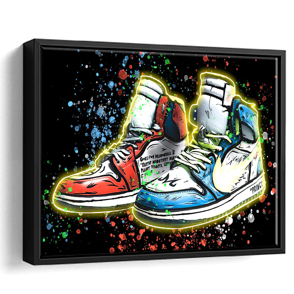 Sneakers Neon Colorful Painting Framed Canvas Prints Wall Art - Painting Canvas, Wall Decor, Canvas Art, Floating Frame