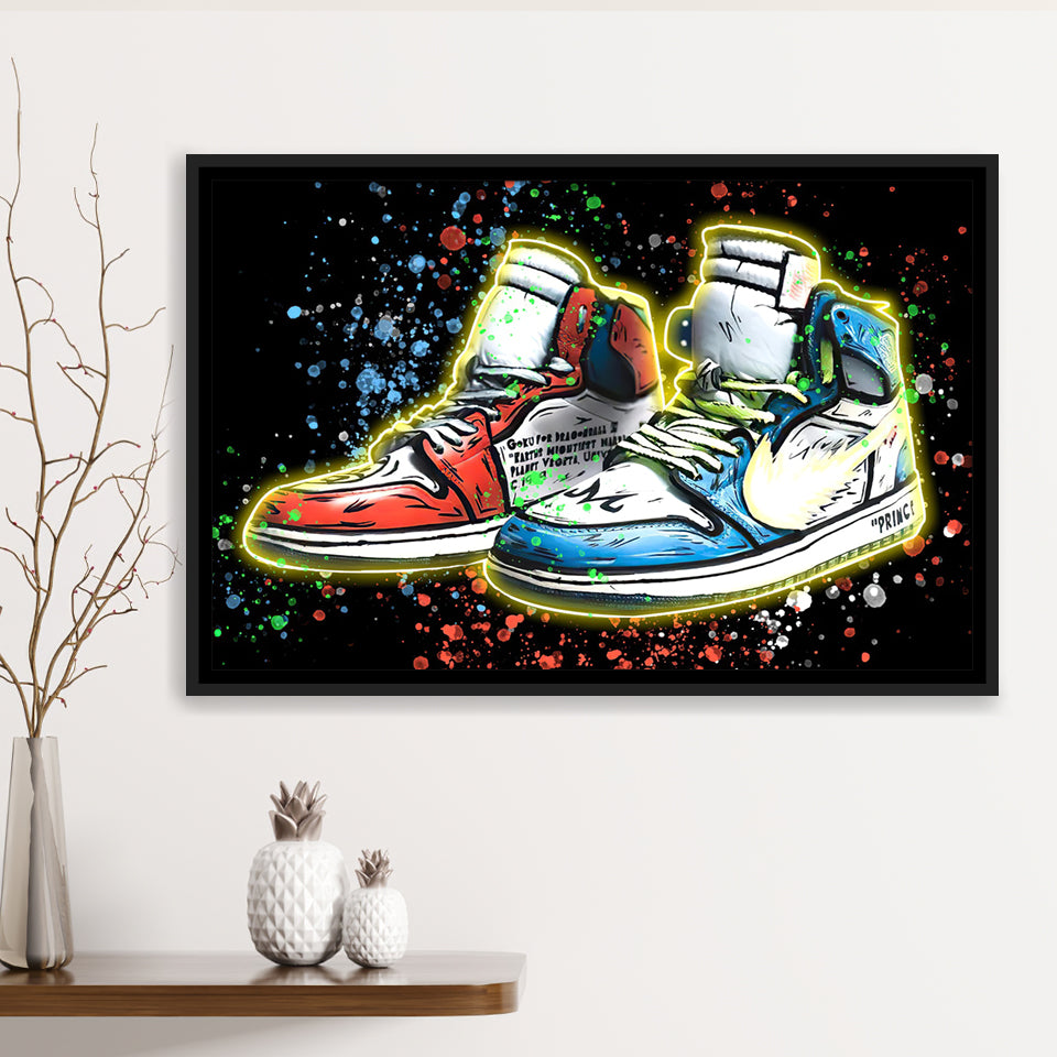 Sneakers Neon Colorful Painting Framed Canvas Prints Wall Art - Painting Canvas, Wall Decor, Canvas Art, Floating Frame