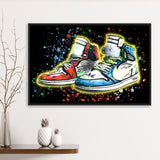 Sneakers Neon Colorful Painting Framed Canvas Prints Wall Art - Painting Canvas, Wall Decor, Canvas Art, Floating Frame