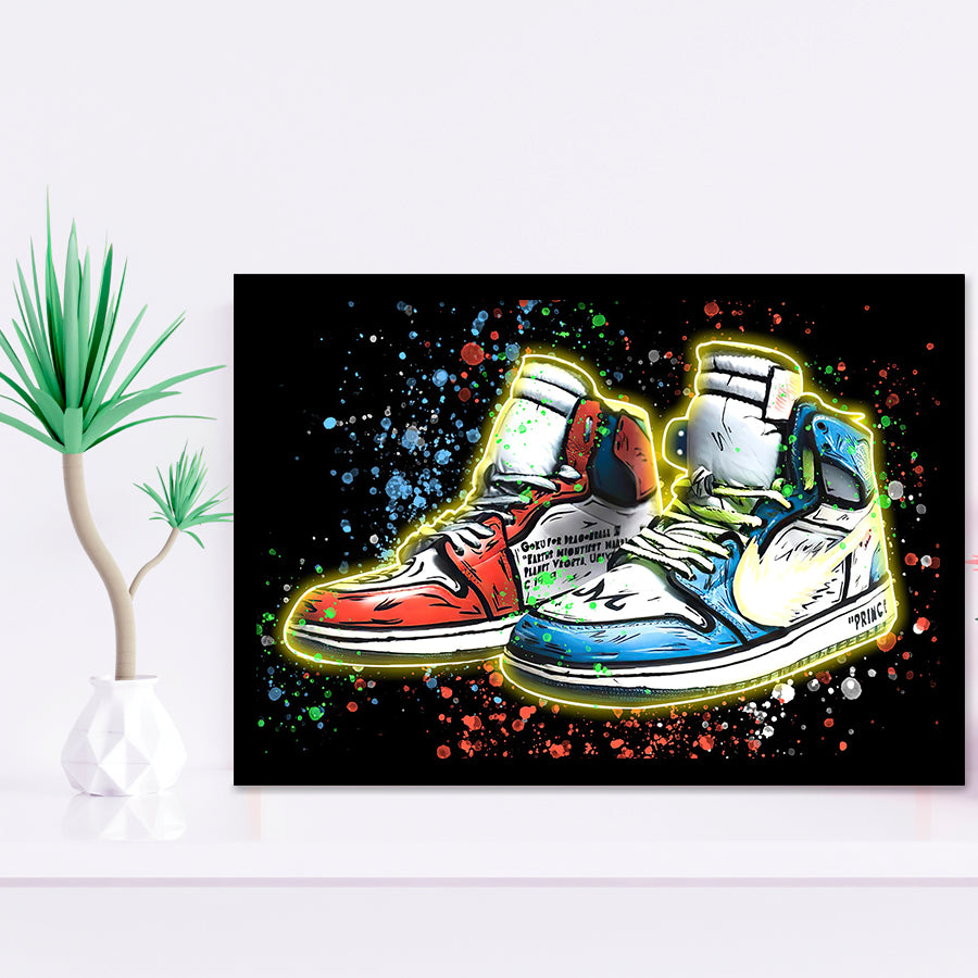 Sneakers Neon Colorful Painting Framed Art Prints Wall Decor - Painting Prints, Wall Art, Framed Picture, Black Frame