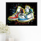 Sneakers Neon Colorful Painting Framed Canvas Prints Wall Art - Painting Canvas, Wall Decor, Canvas Art, Floating Frame