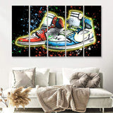 Sneakers Neon Colorful Painting 5 Pieces B Canvas Prints Wall Art - Painting Canvas, Multi Panel, Wall Decor, Canvas Art
