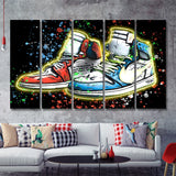 Sneakers Neon Colorful Painting 5 Pieces B Canvas Prints Wall Art - Painting Canvas, Multi Panel, Wall Decor, Canvas Art