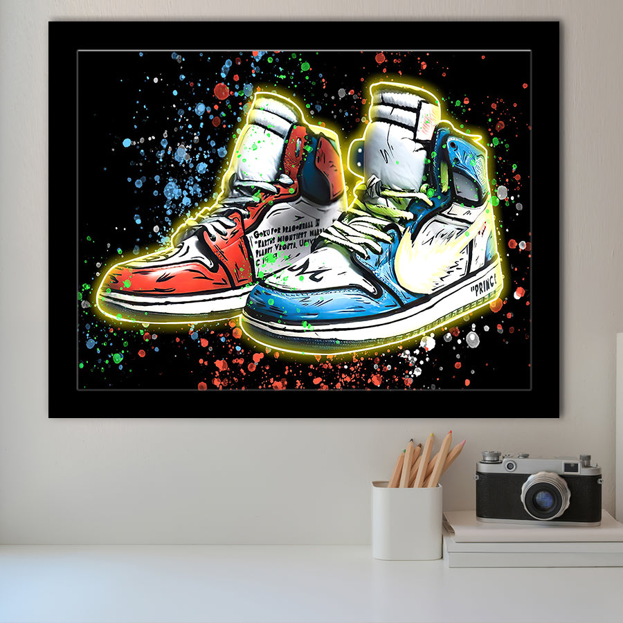 Sneakers Neon Colorful Painting Framed Art Prints Wall Decor - Painting Prints, Wall Art, Framed Picture, Black Frame
