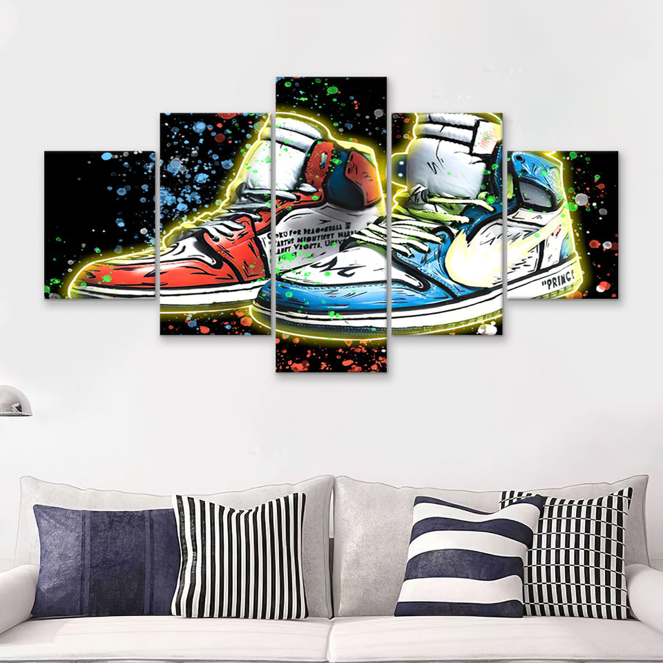 Sneakers Neon Colorful Painting 5 Pieces Canvas Prints Wall Art - Painting Canvas, Multi Panel, Wall Decor, Canvas Art
