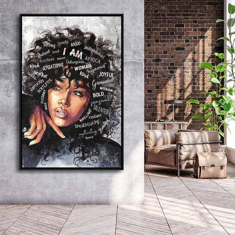 Soulful Woman Framed Canvas Prints Wall Art Home Decor - Painting Canvas,Black Frame, Ready to hang