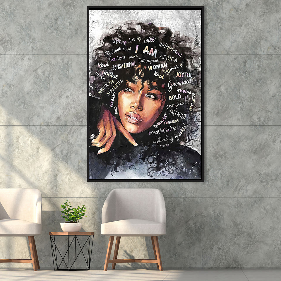 Soulful Woman Framed Canvas Prints Wall Art Home Decor - Painting Canvas,Black Frame, Ready to hang