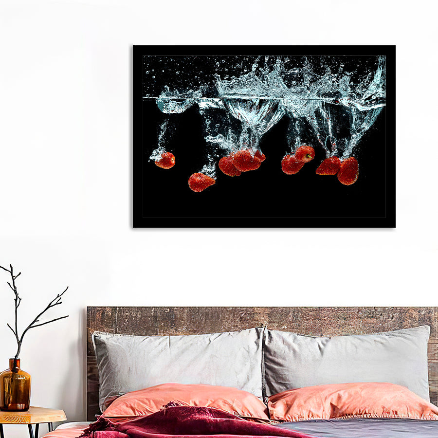 Strawberries Splash Framed Art Prints - Framed Prints, Painting Prints, Prints for Sale, Framed Picture