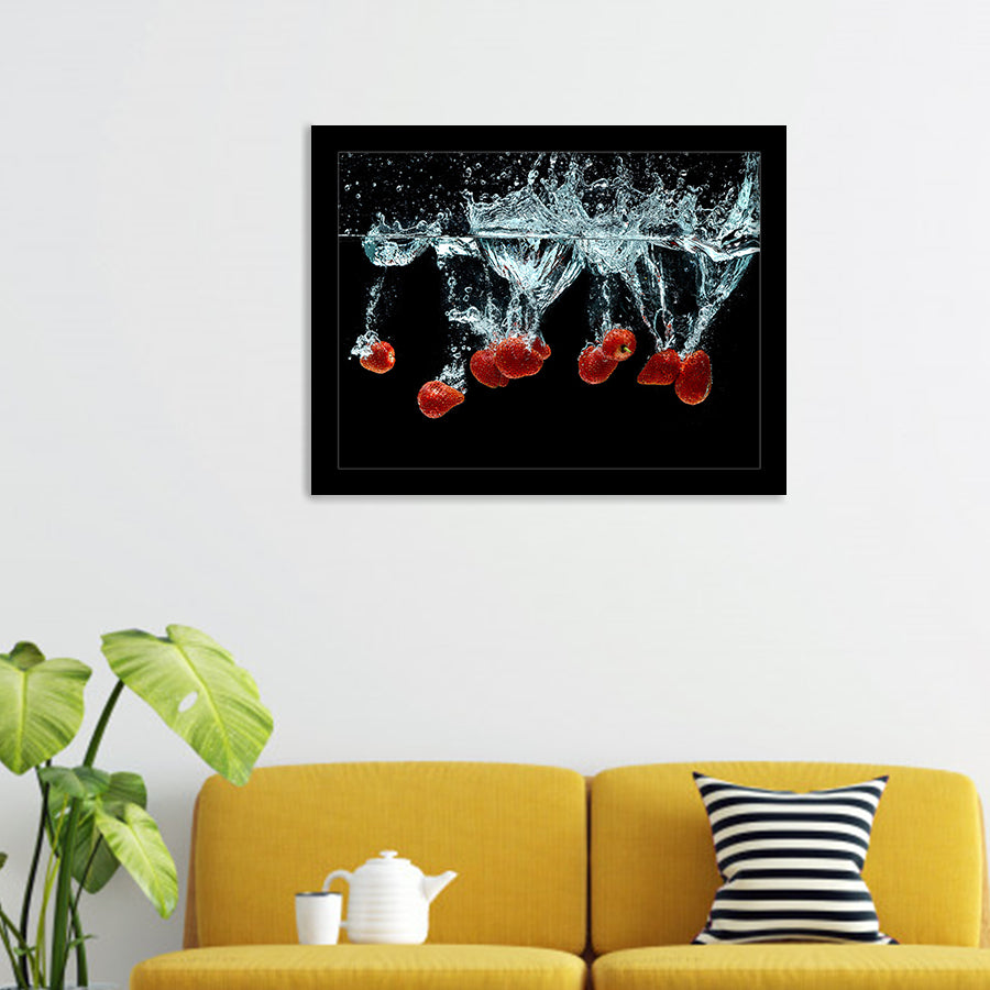Strawberries Splash Framed Art Prints - Framed Prints, Painting Prints, Prints for Sale, Framed Picture