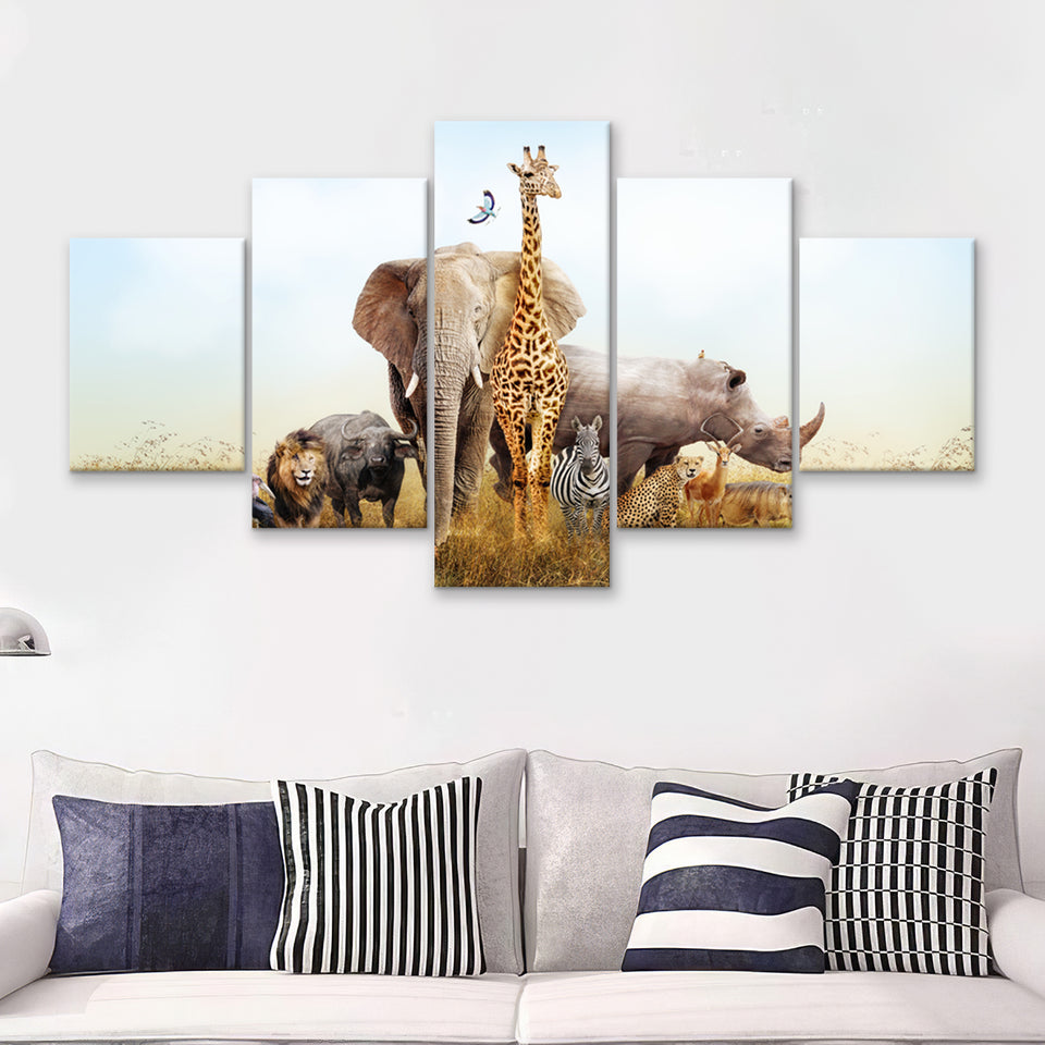 Safari Nursery Decor 5 Piece Canvas Prints Wall Art - Painting Prints, Wall Decor,Multi Panel