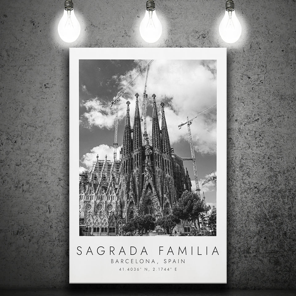 Sagrada Familia Barcelona Spain Black And White Art Canvas Prints Wall Art Home Decor