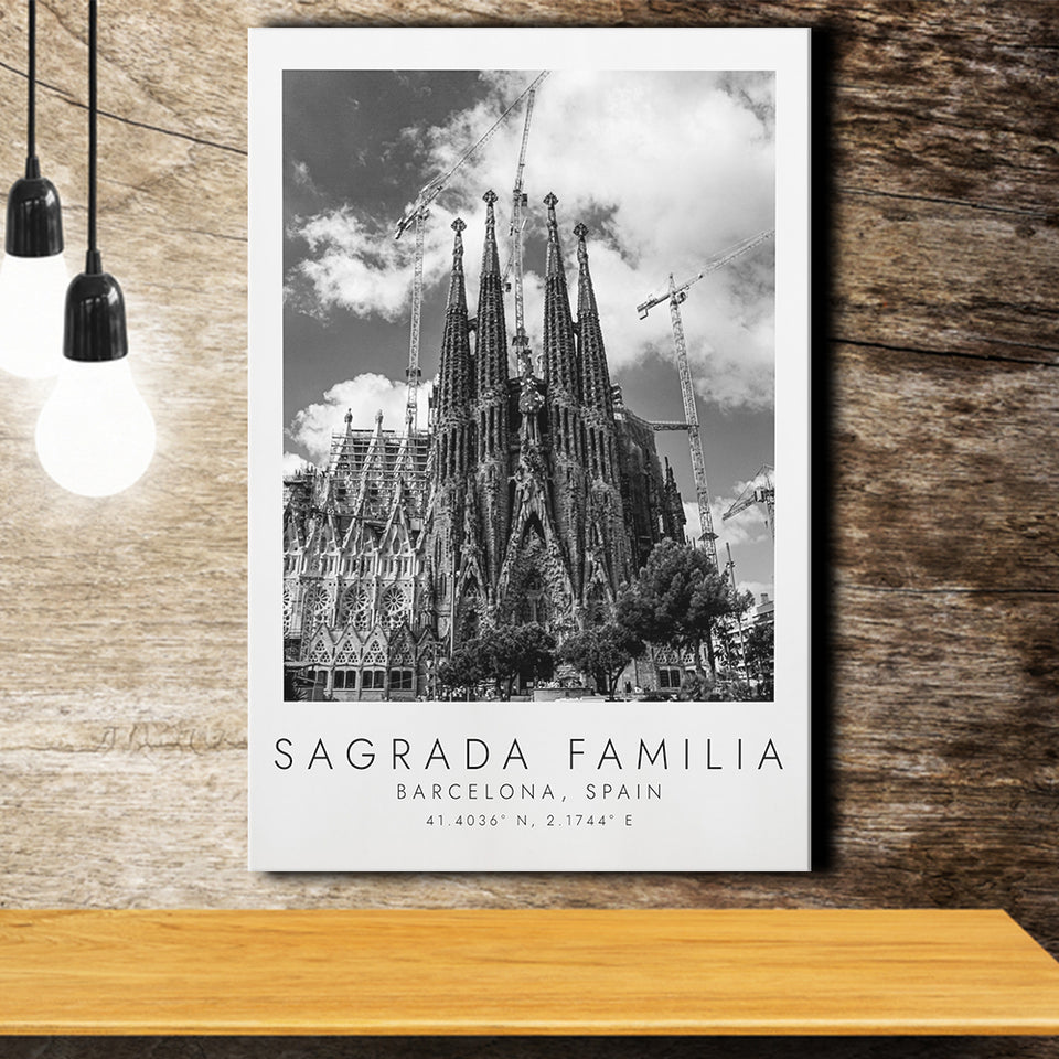 Sagrada Familia Barcelona Spain Black And White Art Canvas Prints Wall Art Home Decor