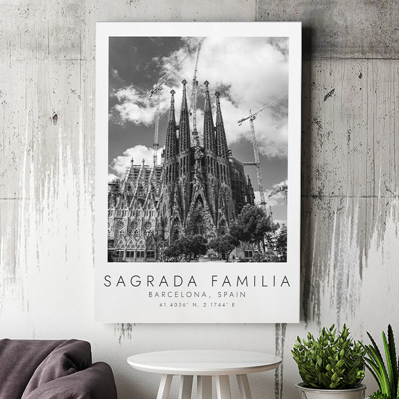Sagrada Familia Barcelona Spain Black And White Art Canvas Prints Wall Art Home Decor