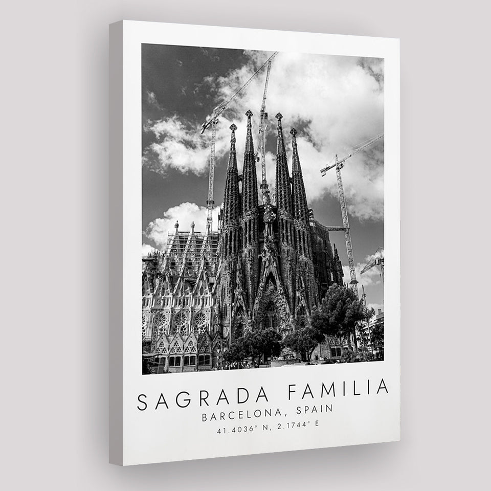 Sagrada Familia Barcelona Spain Black And White Art Canvas Prints Wall Art Home Decor