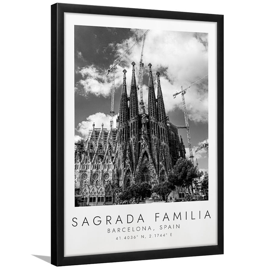 Sagrada Familia Barcelona Spain Black And White Art Framed Art Prints Wall Art Decor, Framed Picture