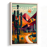 Saguaro National Park Retro Art Print, Large Canvas, Framed Canvas Print Wall Art Home Decor, Floating Frame