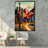 Saguaro National Park Retro Art Print, Large Canvas, Framed Canvas Print Wall Art Home Decor, Floating Frame