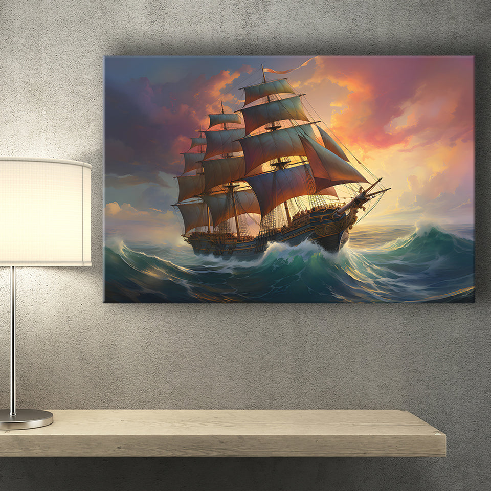 Sailboat In The Sunset Canvas Prints Wall Art Home Decor, Painting Canvas, Living Room Wall Decor