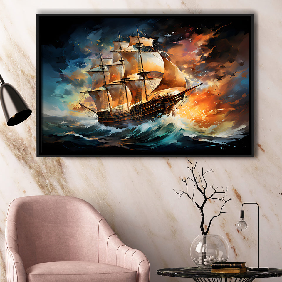 Sailboat In The Sunset Painting Framed Canvas Prints Wall Art Home Decor, Painting Canvas, Floating Frame