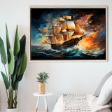 Sailboat In The Sunset Painting Framed Canvas Prints Wall Art Home Decor, Painting Canvas, Floating Frame