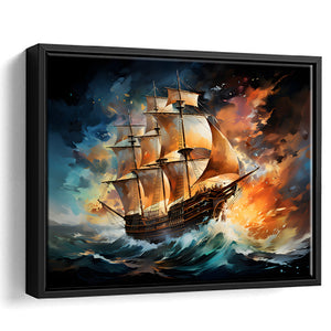 Sailboat In The Sunset Painting Framed Canvas Prints Wall Art Home Decor, Painting Canvas, Floating Frame