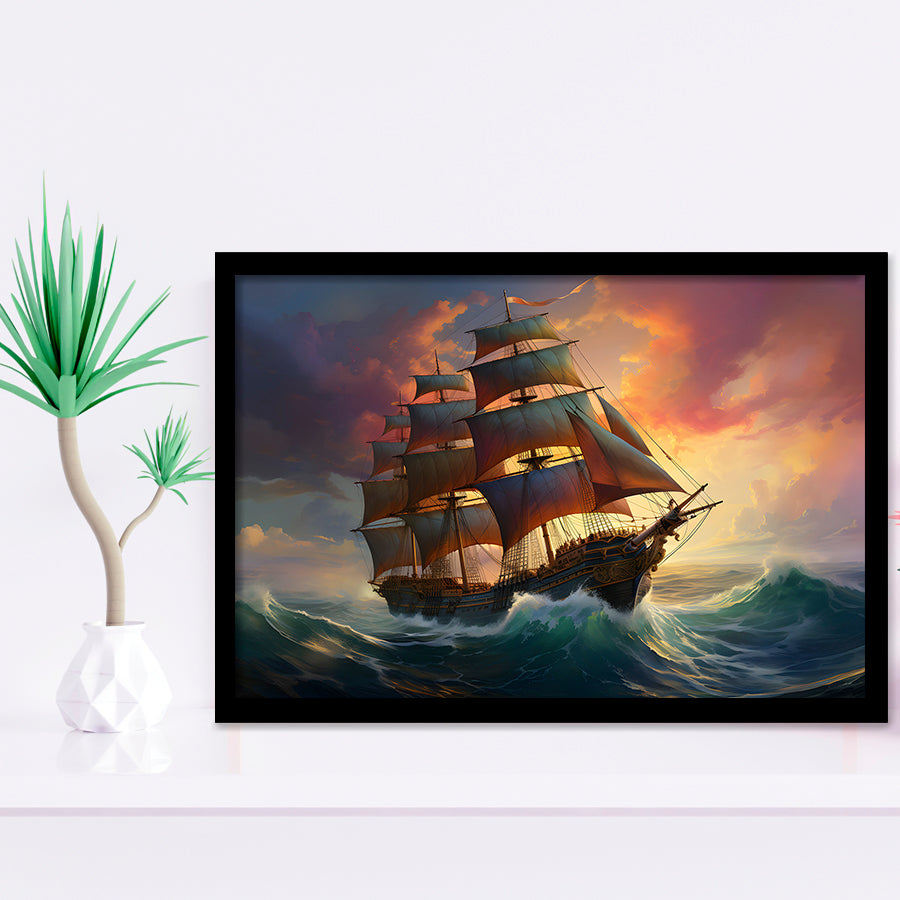 Sailboat In The Sunset Framed Art Prints Wall Decor, Painting Art, Framed Picture