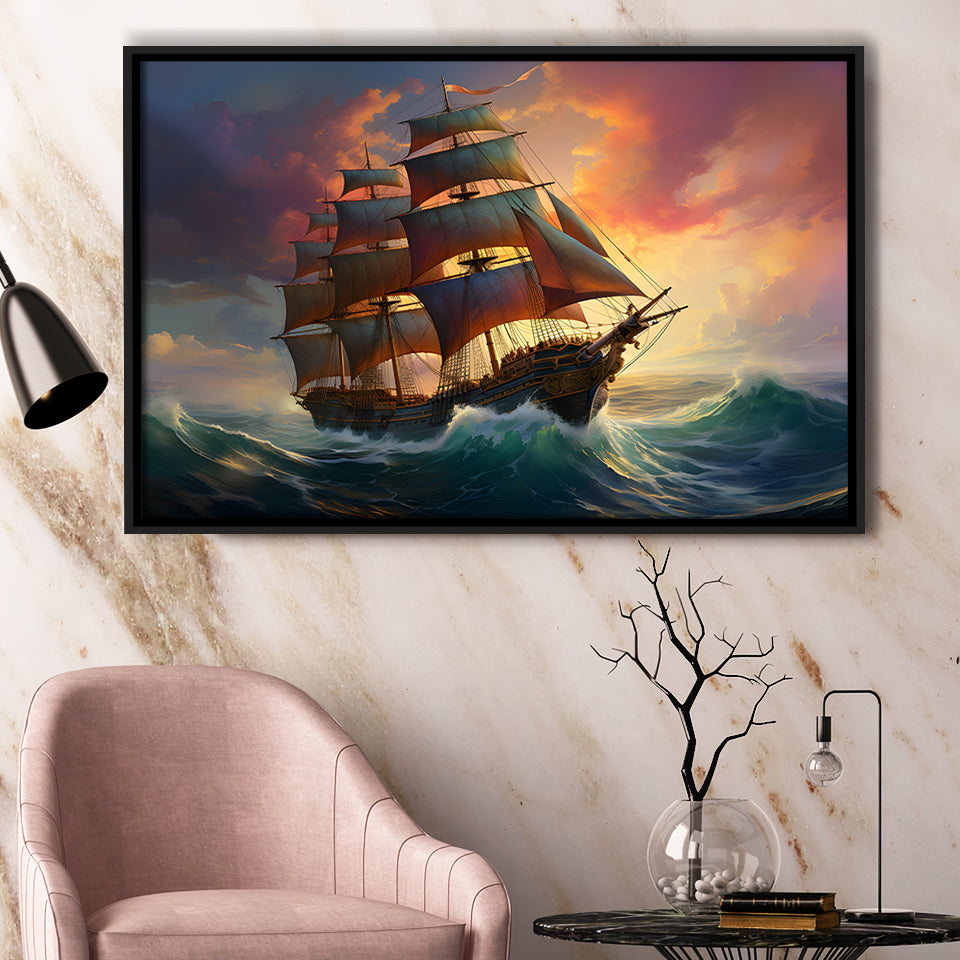 Sailboat In The Sunset Framed Canvas Prints Wall Art Home Decor, Painting Canvas, Floating Frame