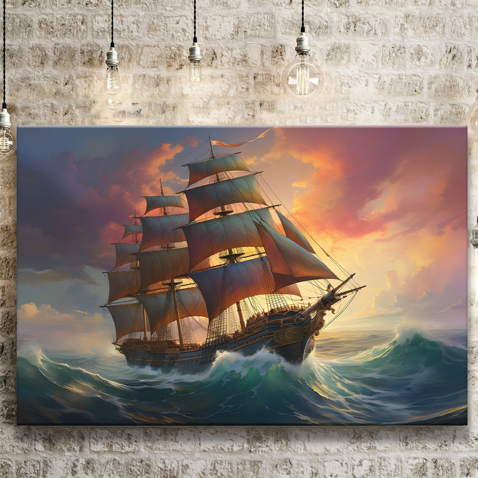 Sailboat In The Sunset Canvas Prints Wall Art Home Decor, Painting Canvas, Living Room Wall Decor
