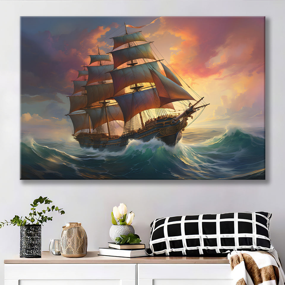 Sailboat In The Sunset Canvas Prints Wall Art Home Decor, Painting Canvas, Living Room Wall Decor