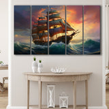 Sailboat In The Sunset 5 Panels B Canvas Prints Wall Art Home Decor, Extra Large Canvas