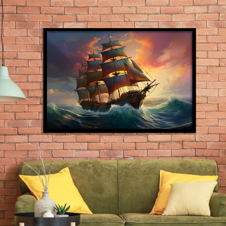 Sailboat In The Sunset Framed Art Prints Wall Decor, Painting Art, Framed Picture