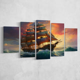 Sailboat In The Sunset 5 Panels Canvas Prints Wall Art Home Decor, Large Mixed Canvas