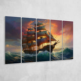 Sailboat In The Sunset 5 Panels B Canvas Prints Wall Art Home Decor, Extra Large Canvas
