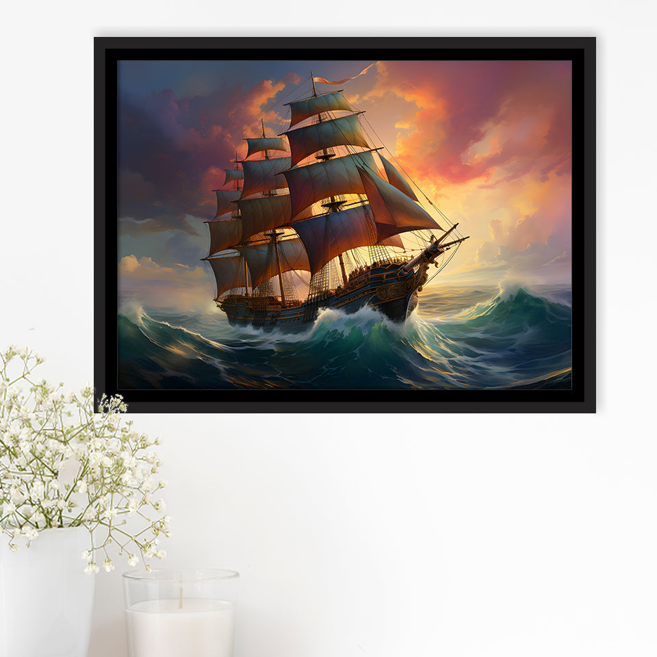 Sailboat In The Sunset Framed Canvas Prints Wall Art Home Decor, Painting Canvas, Floating Frame