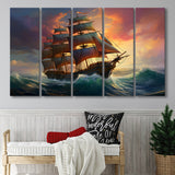Sailboat In The Sunset 5 Panels B Canvas Prints Wall Art Home Decor, Extra Large Canvas
