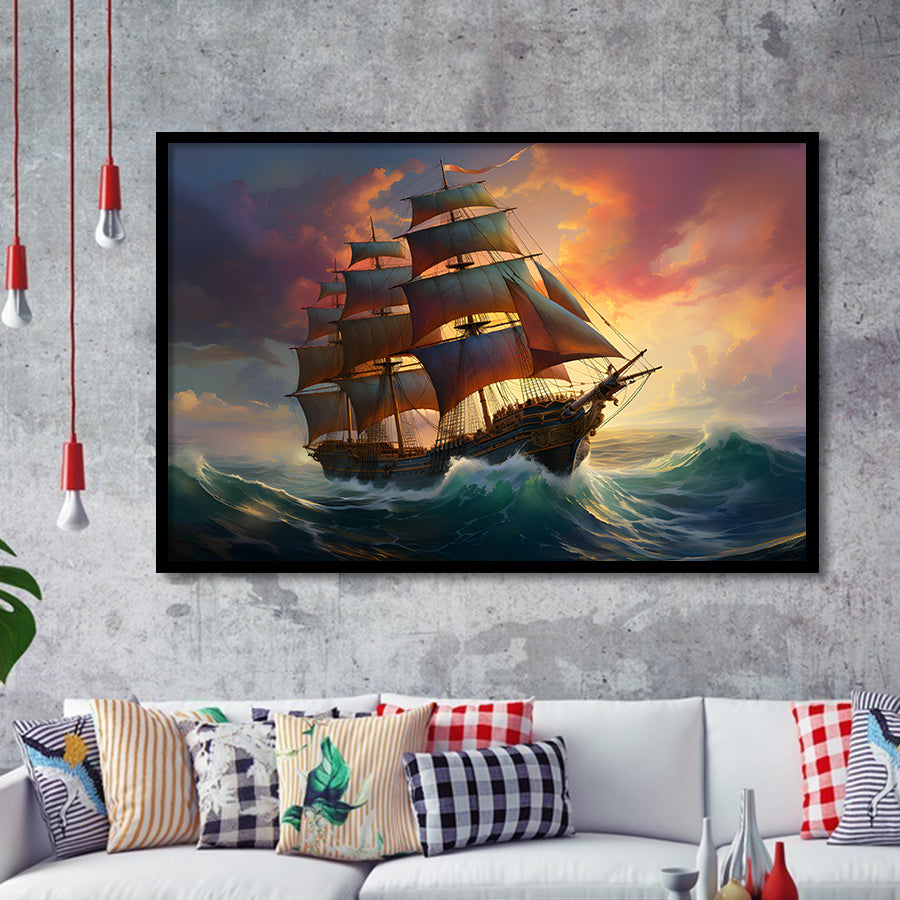 Sailboat In The Sunset Framed Art Prints Wall Decor, Painting Art, Framed Picture
