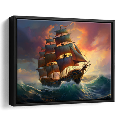 Sailboat In The Sunset Framed Canvas Prints Wall Art Home Decor, Painting Canvas, Floating Frame